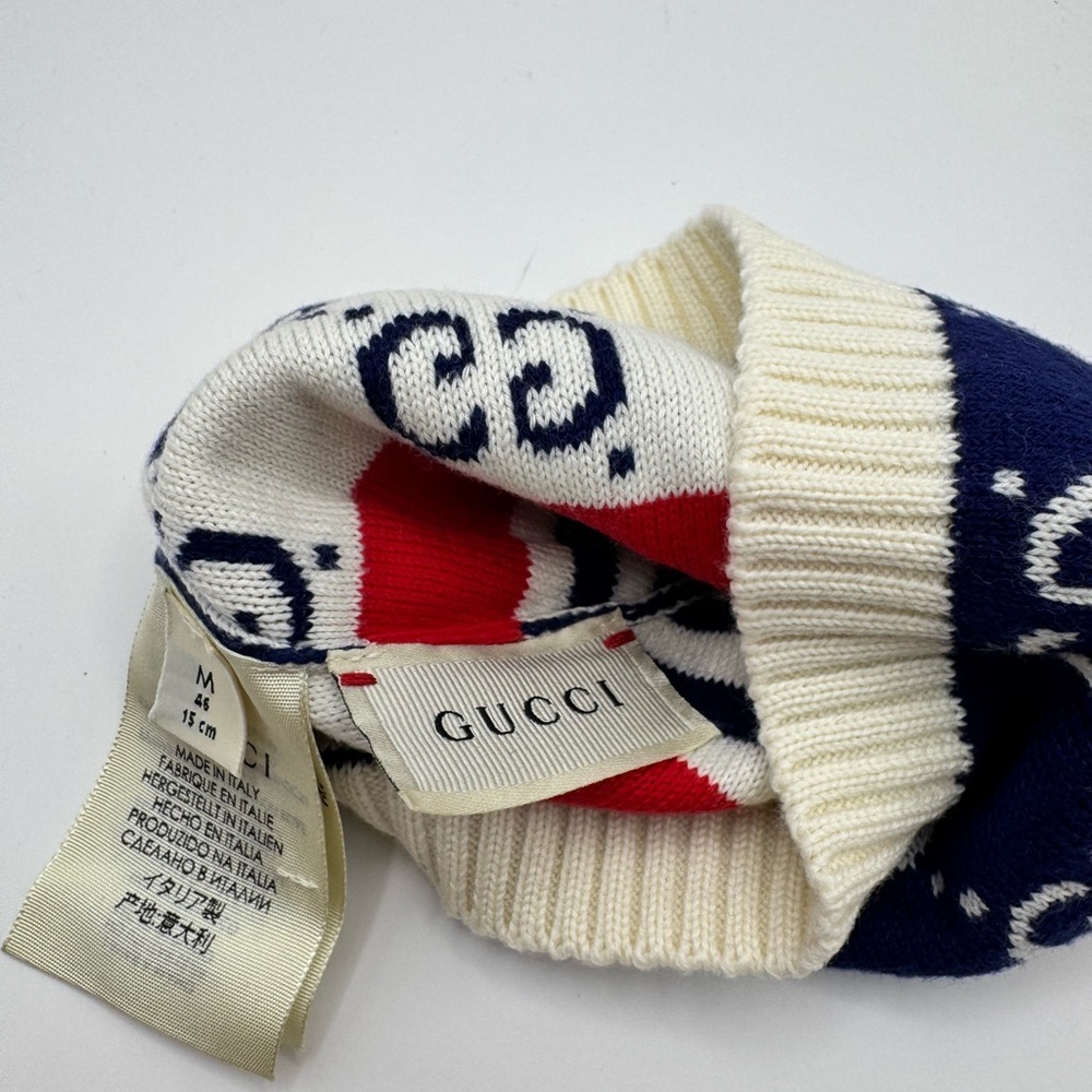 Gucci Cream Navy & Red GG Knit Beanie baby medium - Picture 4 of 4